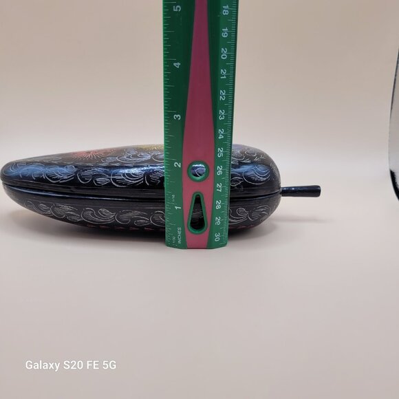 Lacquer Russian Trinket Box Hand Painted Flowers Blue Yellow Pink - Vintage - Picture 6 of 8